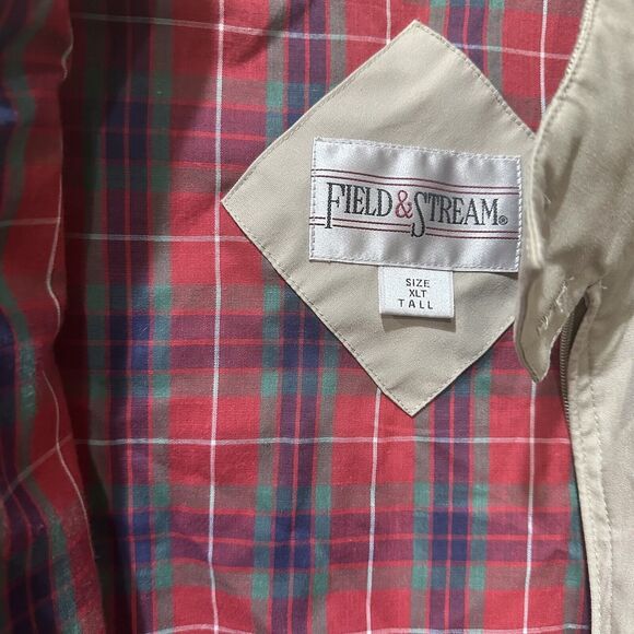 VTG 80s Jacket Mens XL Tall Field & Stream Harrington Plaid Lined Bomber Beige - Picture 4 of 8